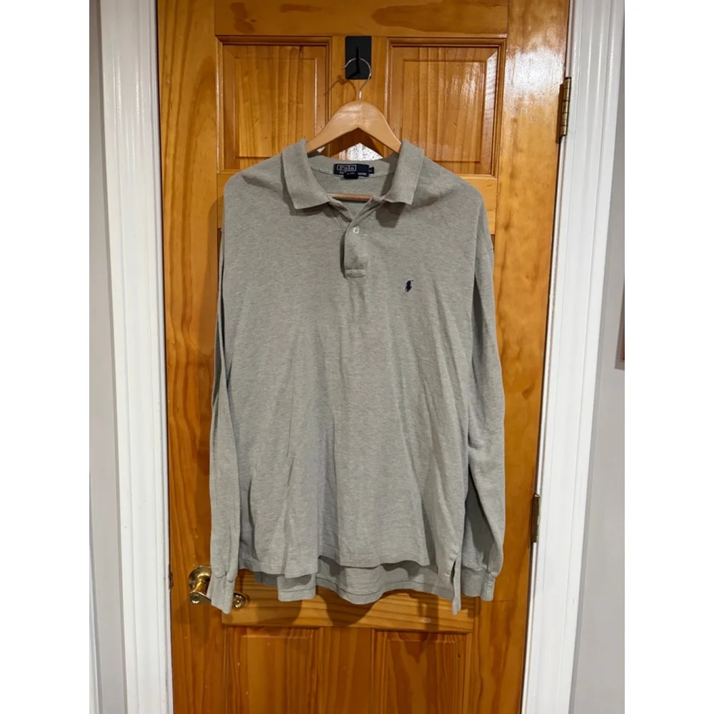 Polo Ralph Lauren Gray Long Sleeve Polo Shirt Pony Logo Cotton XL